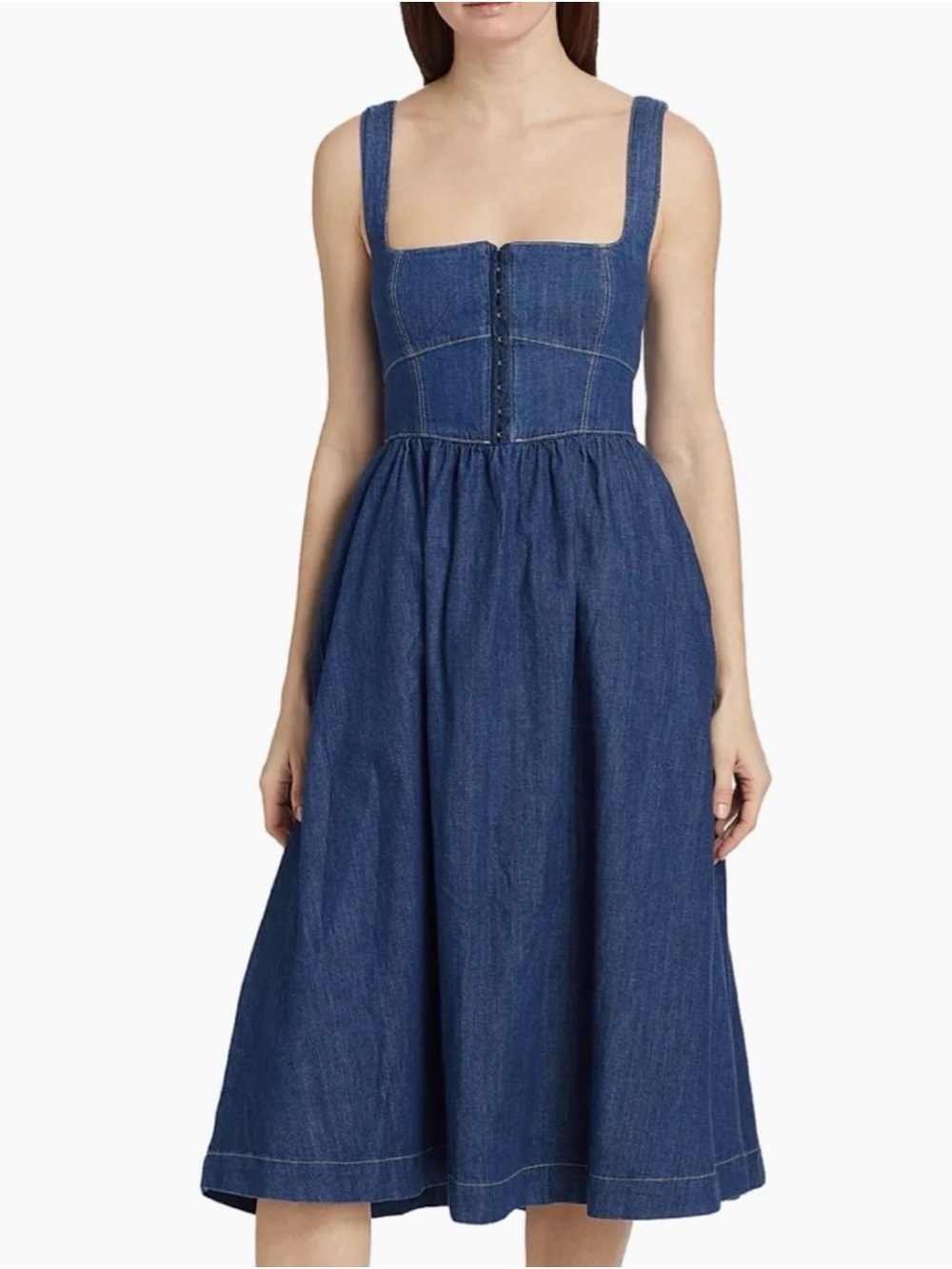 Reformation Tagliatelle Denim Midi Dress with Square Neck